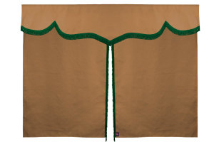 Wildlederoptik Lkw Bettgardine 3 teilig, mit Fransen caramel grün Länge 149 cm