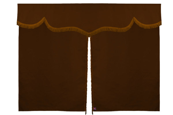 Sänggardin i mockalook med fransar, 3-delad Grizzly Karamell Längd 149 cm