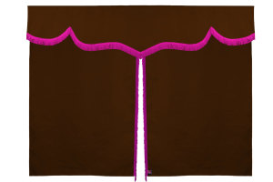 Sänggardin i mockalook med fransar, 3-delad Grizzly rosa Längd 149 cm