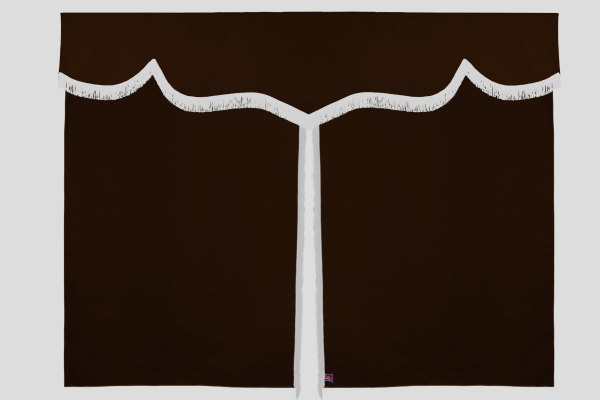 Suede look truck bed curtain 3-piece, with fringes dark brown white Length 149 cm