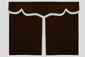 Tenda da letto 3 pezzi in simil-camoscio, con frange marrone scuro bianco Lunghezza 179 cm