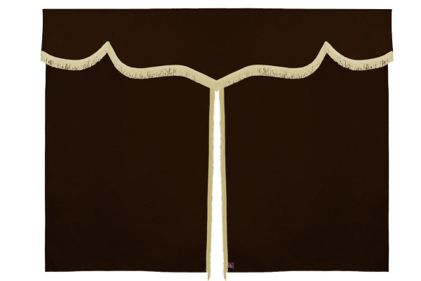 Wildlederoptik Lkw Bettgardine 3 teilig, mit Fransen dunkelbraun beige Länge 179 cm