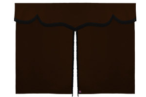 Sänggardin i mockalook med fransar, 3-delad mörkbrun svart Längd 149 cm