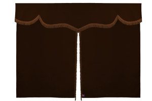 Sänggardin i mockalook med fransar, 3-delad mörkbrun brun Längd 149 cm