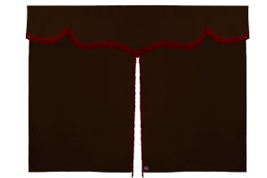 Wildlederoptik Lkw Bettgardine 3 teilig, mit Fransen dunkelbraun bordeaux Länge 149 cm