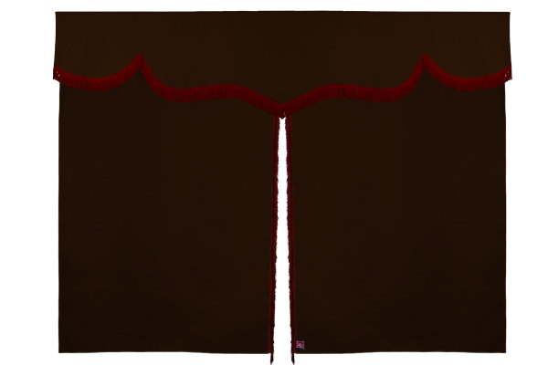 Sänggardin i mockalook med fransar, 3-delad mörkbrun Bordeaux Längd 179 cm
