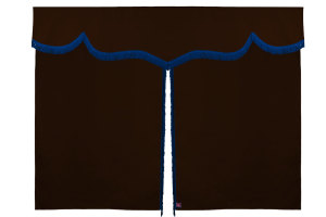 Wildlederoptik Lkw Bettgardine 3 teilig, mit Fransen dunkelbraun blau Länge 149 cm