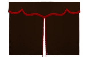Wildlederoptik Lkw Bettgardine 3 teilig, mit Fransen dunkelbraun rot Länge 149 cm