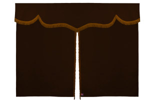 Wildlederoptik Lkw Bettgardine 3 teilig, mit Fransen dunkelbraun caramel Länge 149 cm