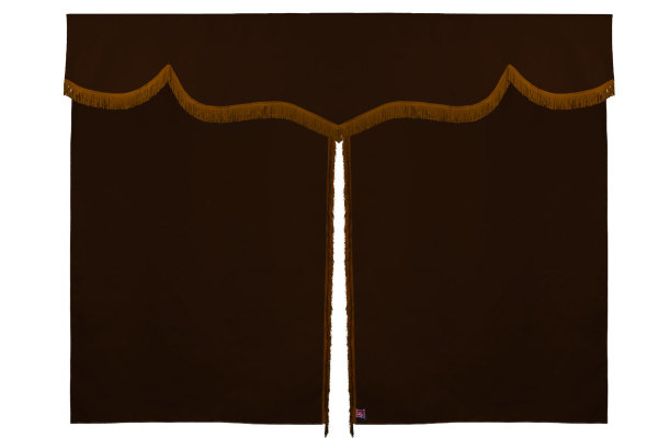 Sänggardin i mockalook med fransar, 3-delad mörkbrun Karamell Längd 179 cm