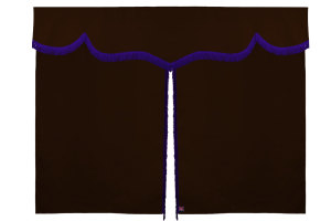 Wildlederoptik Lkw Bettgardine 3 teilig, mit Fransen dunkelbraun flieder Länge 149 cm