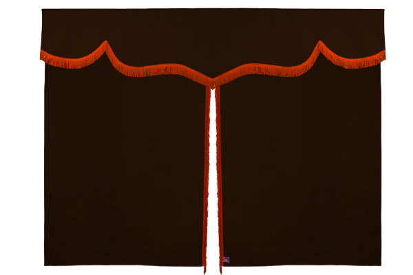Sänggardin i mockalook med fransar, 3-delad mörkbrun orange Längd 149 cm