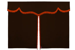 Wildlederoptik Lkw Bettgardine 3 teilig, mit Fransen dunkelbraun orange Länge 179 cm