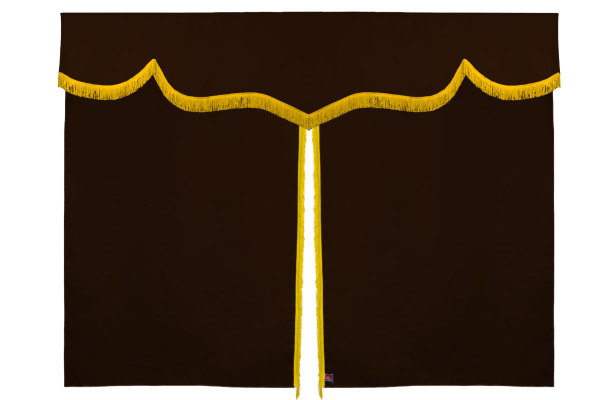 Wildlederoptik Lkw Bettgardine 3 teilig, mit Fransen dunkelbraun gelb Länge 149 cm