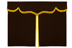 Sänggardin i mockalook med fransar, 3-delad mörkbrun gul Längd 149 cm