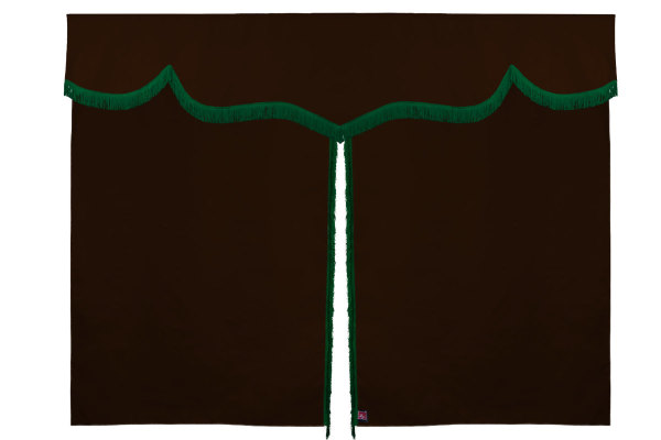 Suede look truck bed curtain 3-piece, with fringes dark brown green Length 149 cm