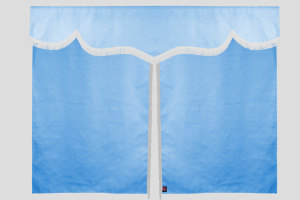 Sänggardin i mockalook med fransar, 3-delad ljusblå vit Längd 149 cm