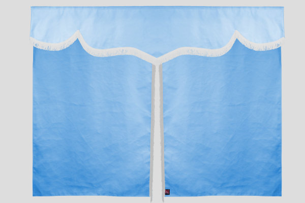 Sänggardin i mockalook med fransar, 3-delad ljusblå vit Längd 179 cm