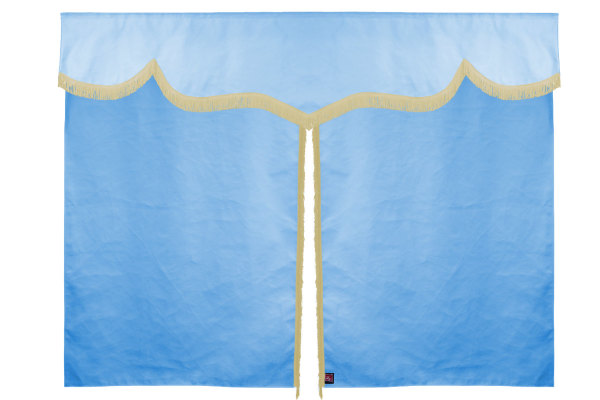 Tenda da letto 3 pezzi in simil-camoscio, con frange azzurro beige Lunghezza 179 cm