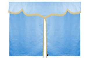 Wildlederoptik Lkw Bettgardine 3 teilig, mit Fransen hellblau beige Länge 179 cm