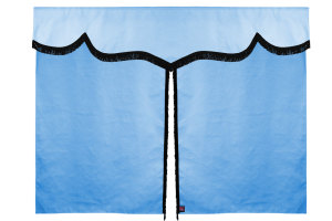 Sänggardin i mockalook med fransar, 3-delad ljusblå svart Längd 179 cm