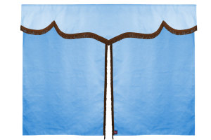 Wildlederoptik Lkw Bettgardine 3 teilig, mit Fransen hellblau braun Länge 149 cm