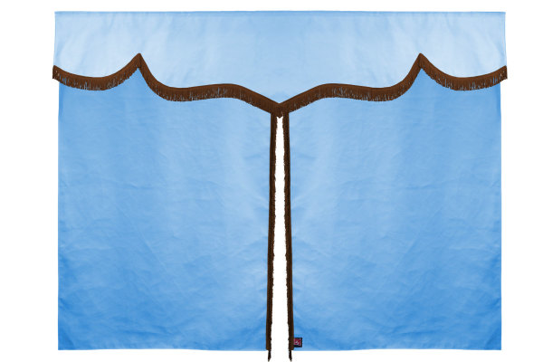 Wildlederoptik Lkw Bettgardine 3 teilig, mit Fransen hellblau braun Länge 179 cm