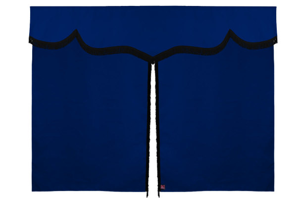 Wildlederoptik Lkw Bettgardine 3 teilig, mit Fransen dunkelblau schwarz Länge 149 cm