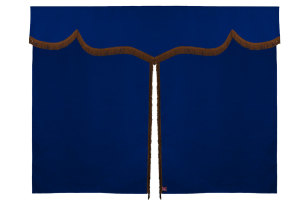 Wildlederoptik Lkw Bettgardine 3 teilig, mit Fransen dunkelblau braun Länge 149 cm