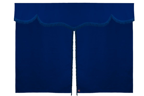 Sänggardin i mockalook med fransar, 3-delad mörkblå blå Längd 179 cm