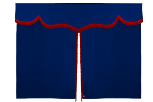 Wildlederoptik Lkw Bettgardine 3 teilig, mit Fransen dunkelblau rot Länge 149 cm