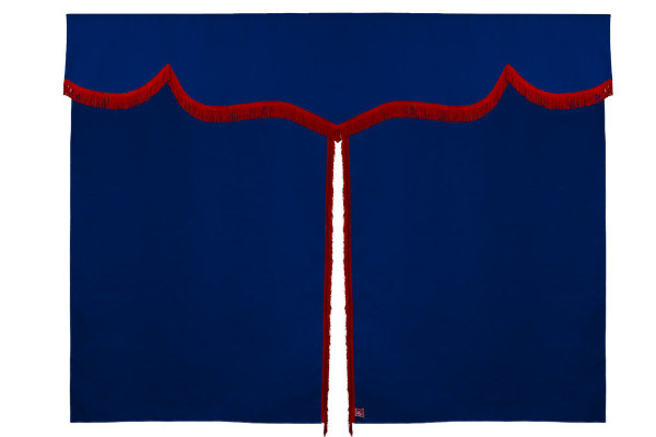 Sänggardin i mockalook med fransar, 3-delad mörkblå röd Längd 179 cm