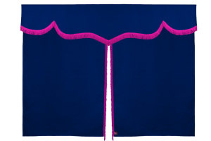 Wildlederoptik Lkw Bettgardine 3 teilig, mit Fransen dunkelblau pink Länge 149 cm