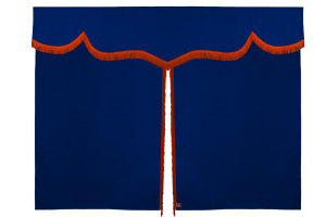 Sänggardin i mockalook med fransar, 3-delad mörkblå orange Längd 149 cm