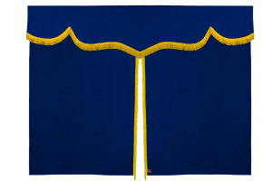Wildlederoptik Lkw Bettgardine 3 teilig, mit Fransen dunkelblau gelb Länge 149 cm