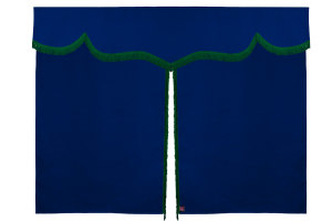 Sänggardin i mockalook med fransar, 3-delad mörkblå grön Längd 149 cm