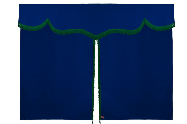 Sänggardin i mockalook med fransar, 3-delad mörkblå grön Längd 179 cm