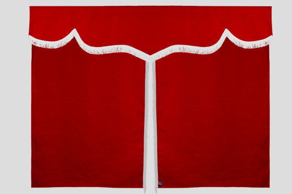 Suede look truck bed curtain 3-piece, with fringes red white Length 149 cm