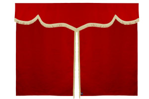 Wildlederoptik Lkw Bettgardine 3 teilig, mit Fransen rot beige Länge 149 cm