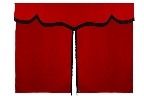 Sänggardin i mockalook med fransar, 3-delad röd svart Längd 149 cm