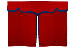 Wildlederoptik Lkw Bettgardine 3 teilig, mit Fransen rot blau Länge 149 cm