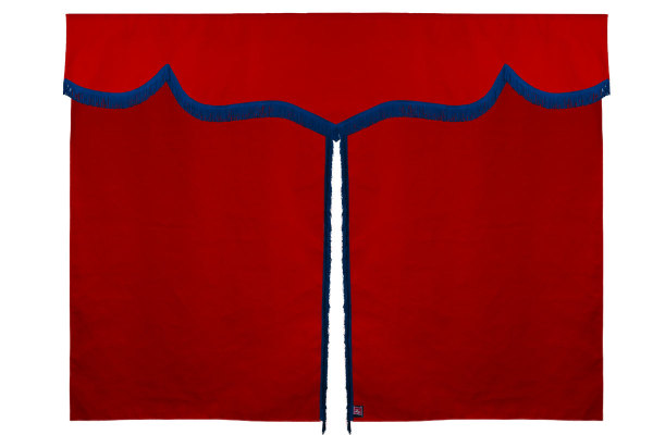 Sänggardin i mockalook med fransar, 3-delad röd blå Längd 179 cm