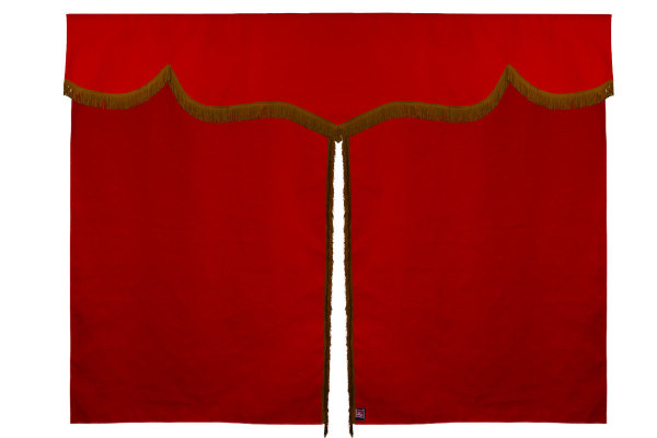 Sänggardin i mockalook med fransar, 3-delad röd Karamell Längd 149 cm