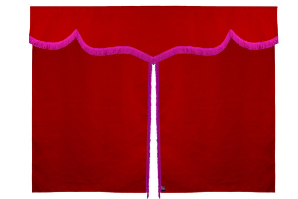 Sänggardin i mockalook med fransar, 3-delad röd rosa Längd 149 cm