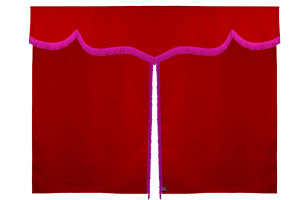 Sänggardin i mockalook med fransar, 3-delad röd rosa Längd 149 cm