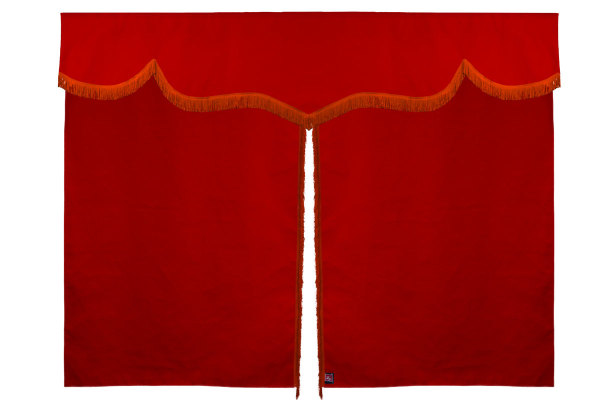Sänggardin i mockalook med fransar, 3-delad röd orange Längd 179 cm