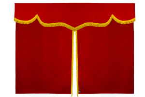 Sänggardin i mockalook med fransar, 3-delad röd gul Längd 179 cm