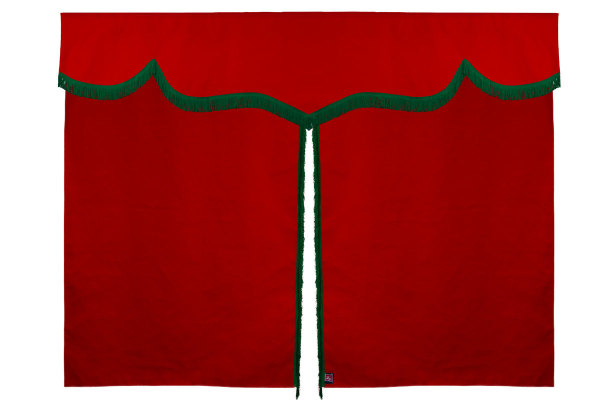 Wildlederoptik Lkw Bettgardine 3 teilig, mit Fransen rot grün Länge 149 cm