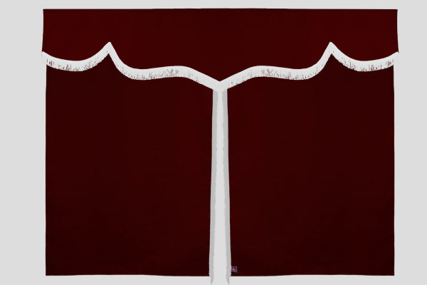 Suede look truck bed curtain 3-piece, with fringes bordeaux white Length 149 cm