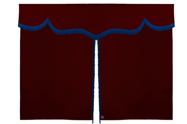 Wildlederoptik Lkw Bettgardine 3 teilig, mit Fransen bordeaux blau Länge 149 cm